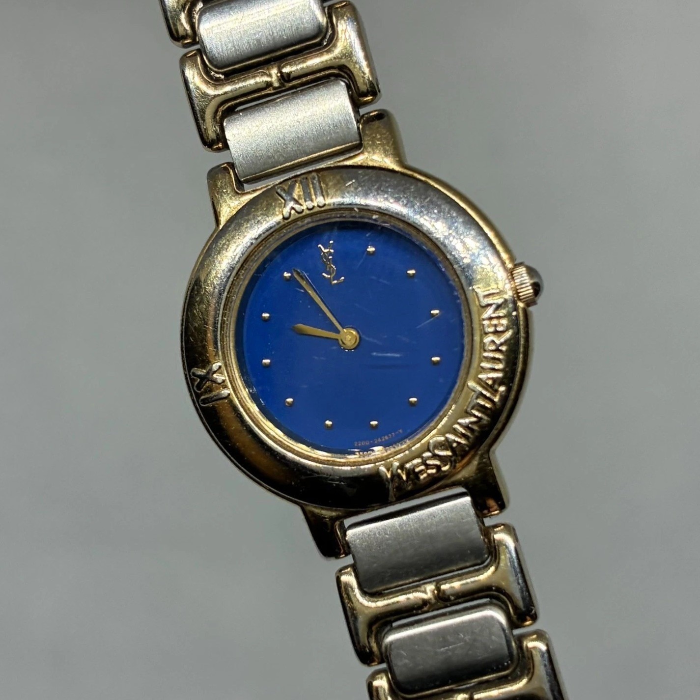 Yves Saint Laurent Blue Dial Two Tone Quartz Lady Watch - New Battery!